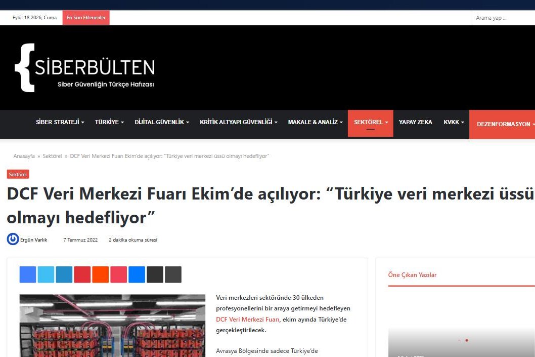 DCF Veri Merkezi Fuarı Ekim’de açılıyor: “Türkiye veri merkezi üssü olmayı hedefliyor”