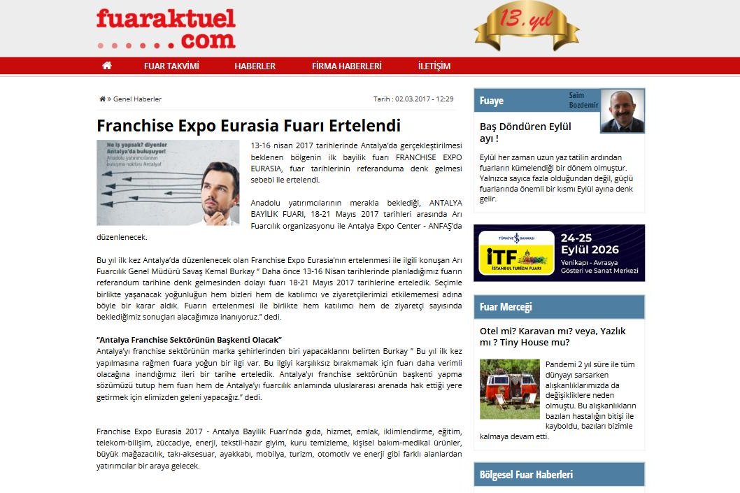 Franchise Expo Eurasia Fuarı Ertelendi